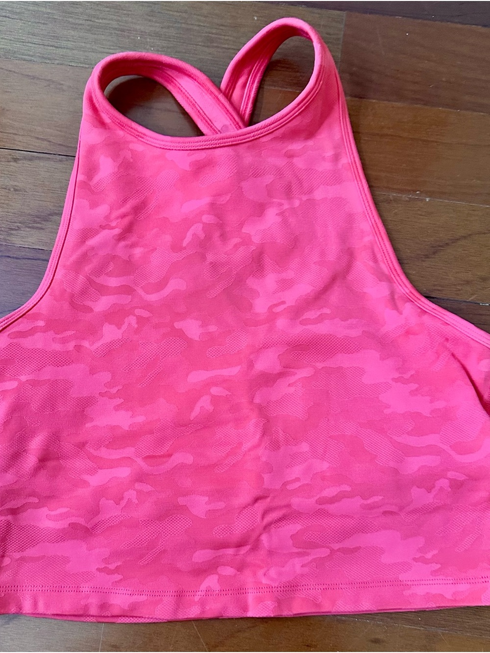 Beyond Yoga Studio Cropped bra top in Jacquard hot pink camo